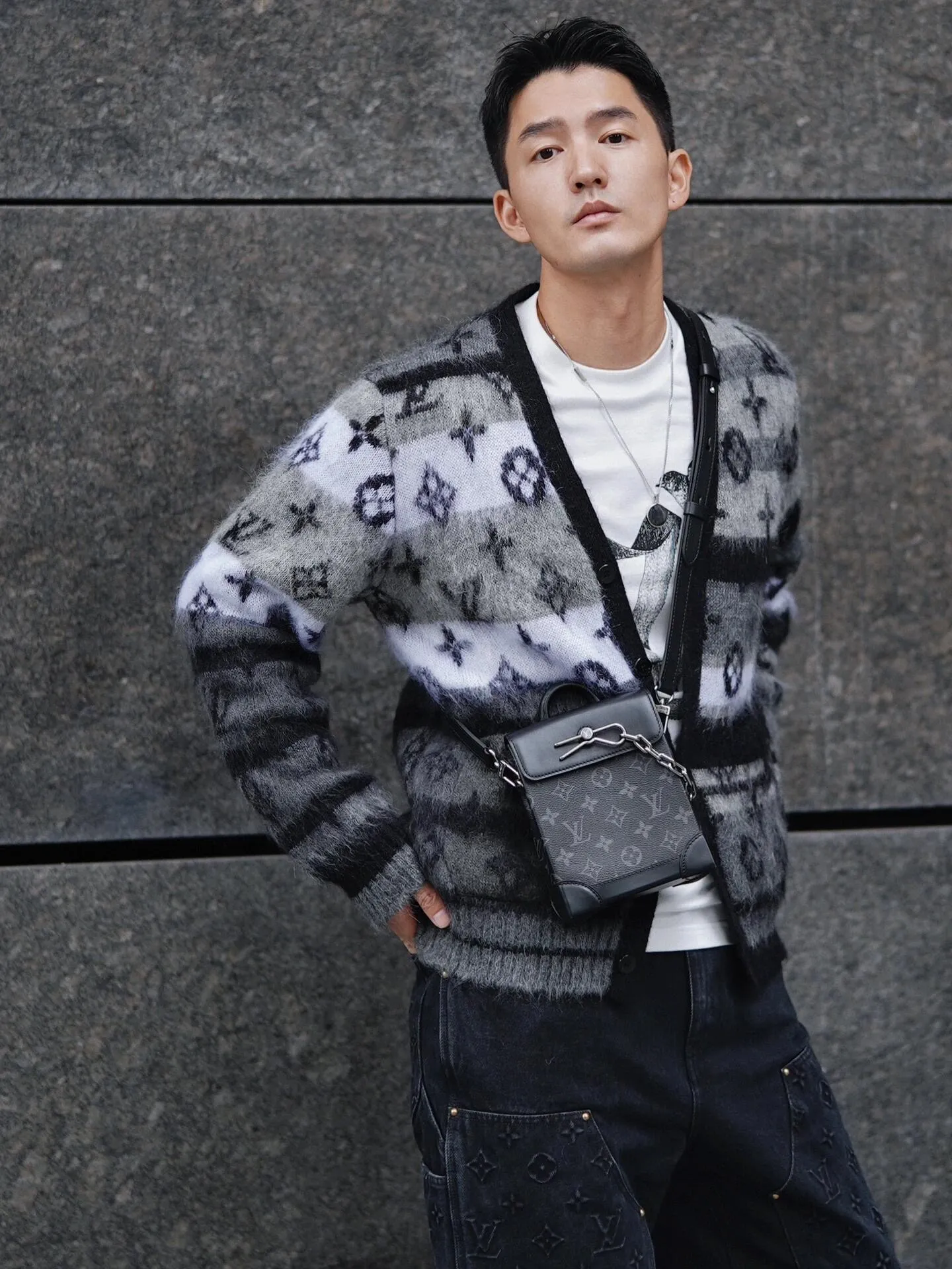 Louis Vuitton/Louis Vuitton contrasting jacquard mohair cardigan
